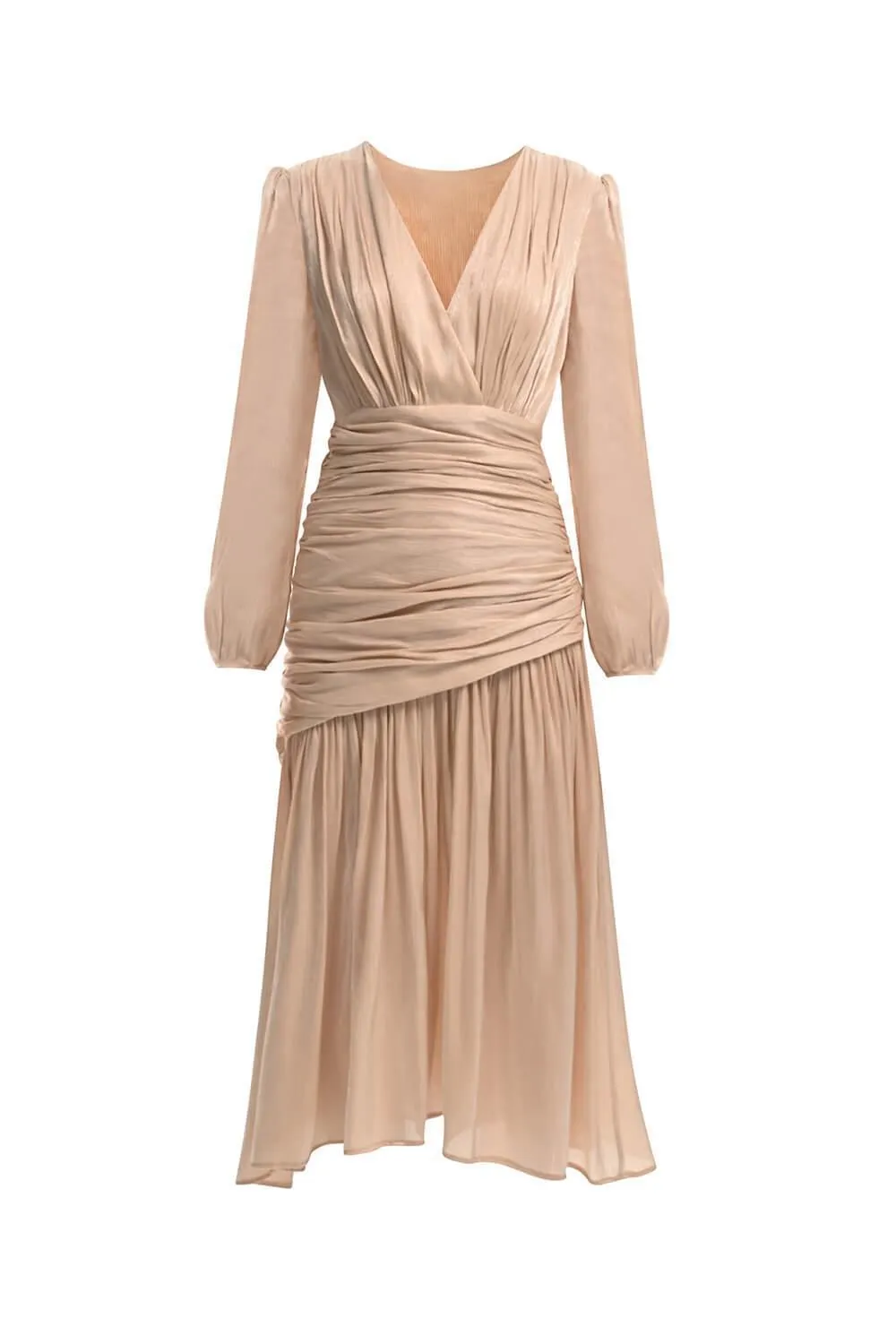 Melida Empire V-Neck Sparkle Satin Midi Dress