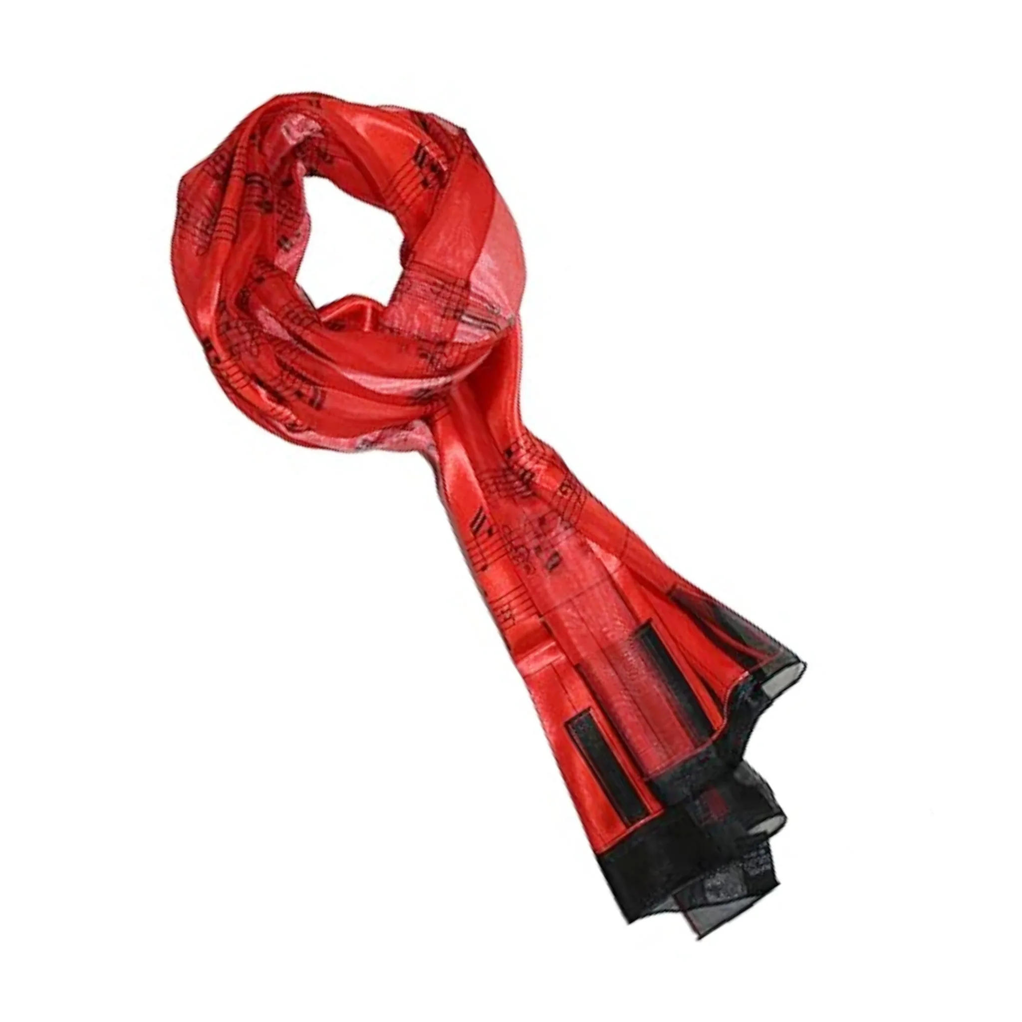 Music Staff with Keyboard Border Scarf, Red