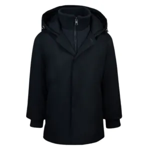 Navy Hooded Wool Dressy Coat