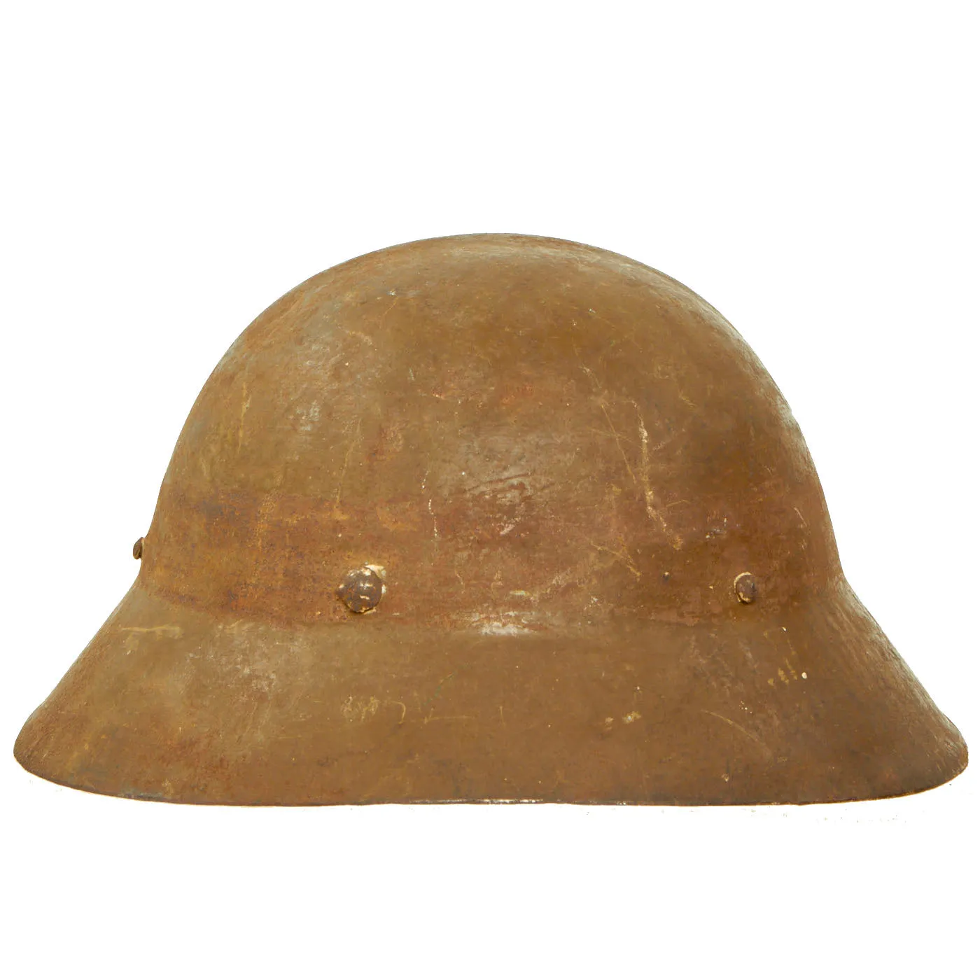 Original Japanese WWII Late War Last Ditch Navy SNLF Combat Helmet with Liner and Chinstrap - Tetsubo