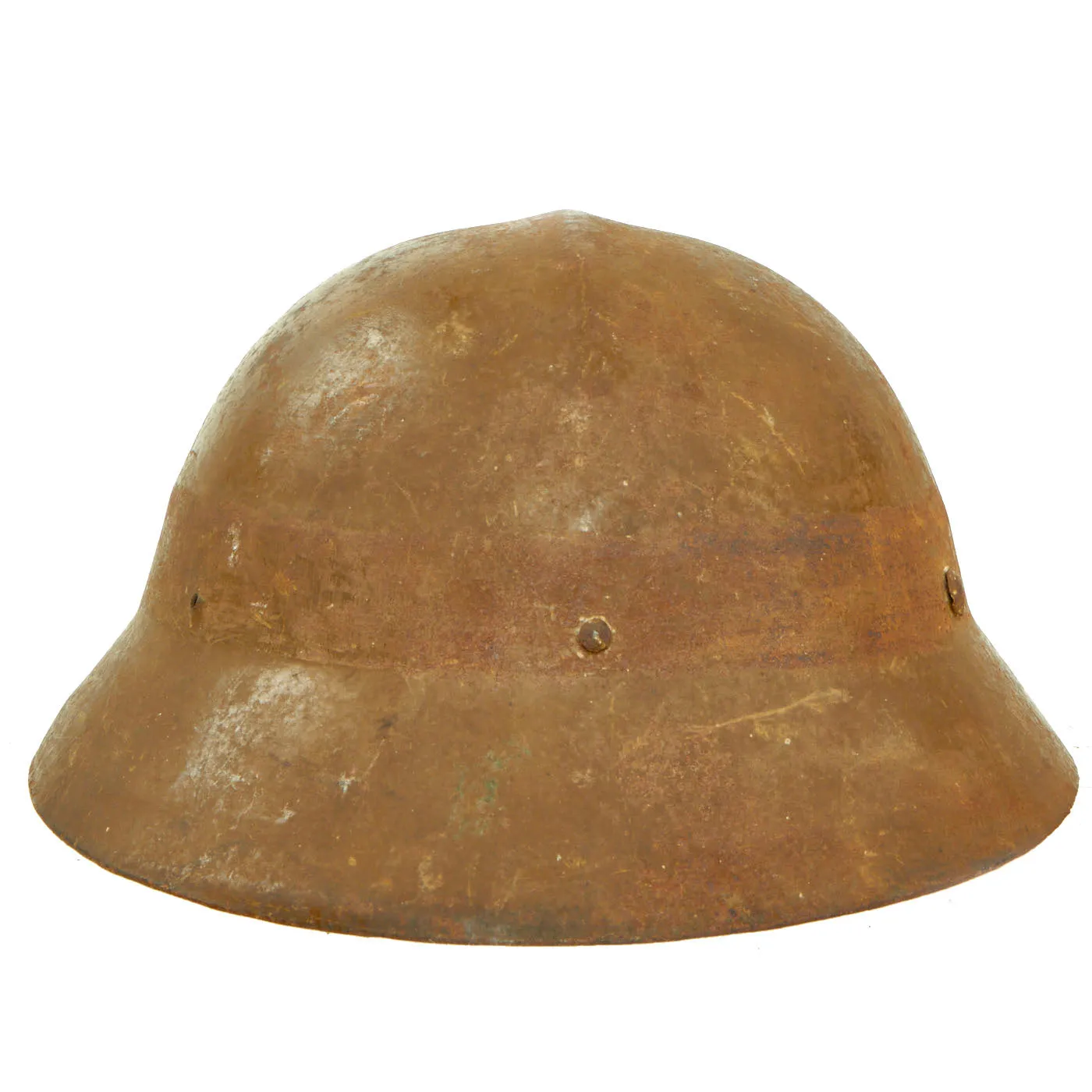 Original Japanese WWII Late War Last Ditch Navy SNLF Combat Helmet with Liner and Chinstrap - Tetsubo