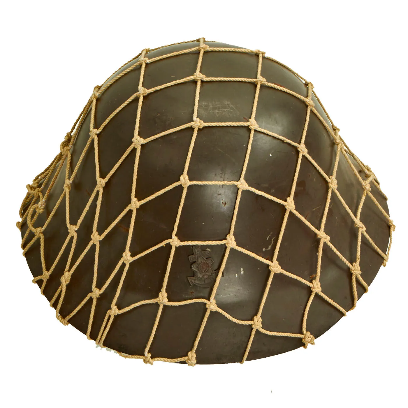 Original Japanese WWII Late War Last Ditch Type 92 Special Naval Landing Forces (SNLF) Combat Helmet with Net and Liner