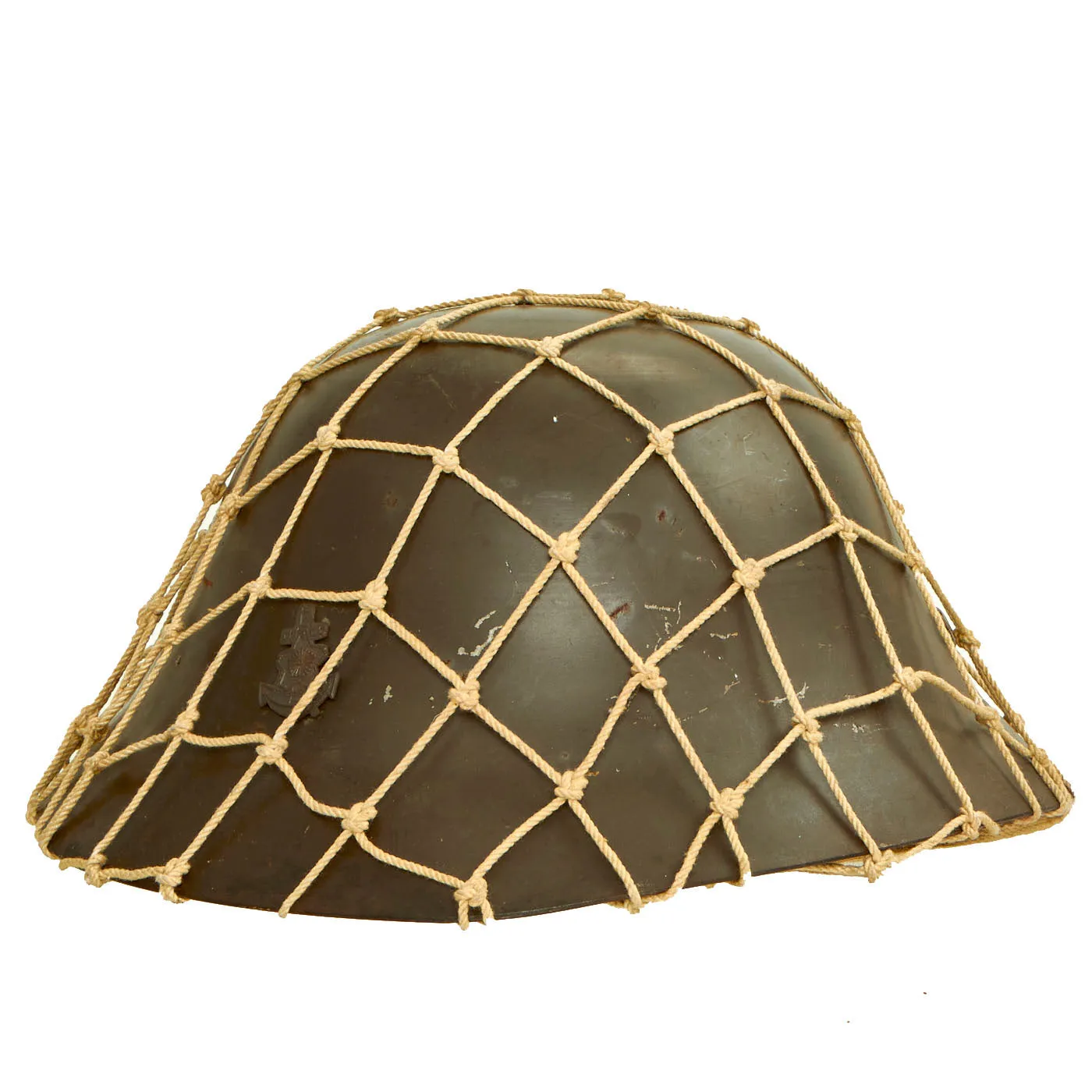 Original Japanese WWII Late War Last Ditch Type 92 Special Naval Landing Forces (SNLF) Combat Helmet with Net and Liner