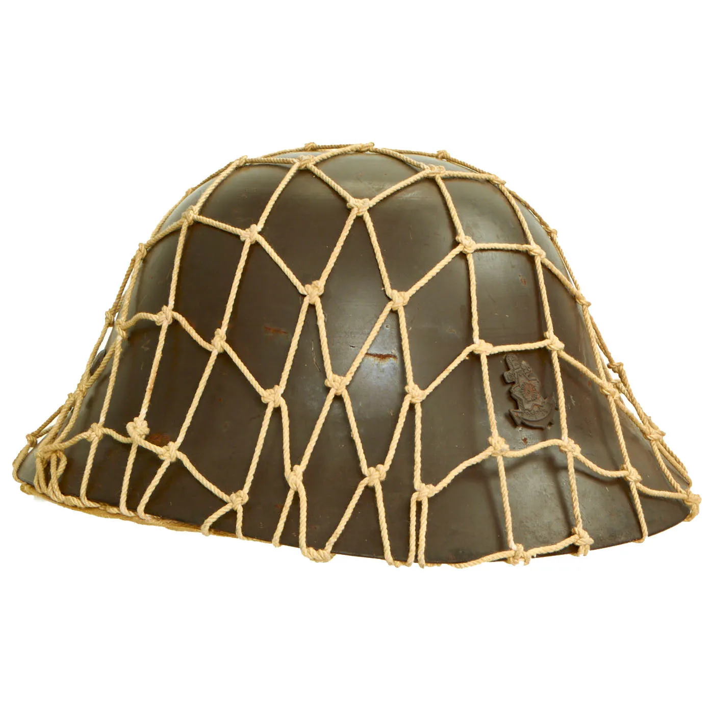 Original Japanese WWII Late War Last Ditch Type 92 Special Naval Landing Forces (SNLF) Combat Helmet with Net and Liner