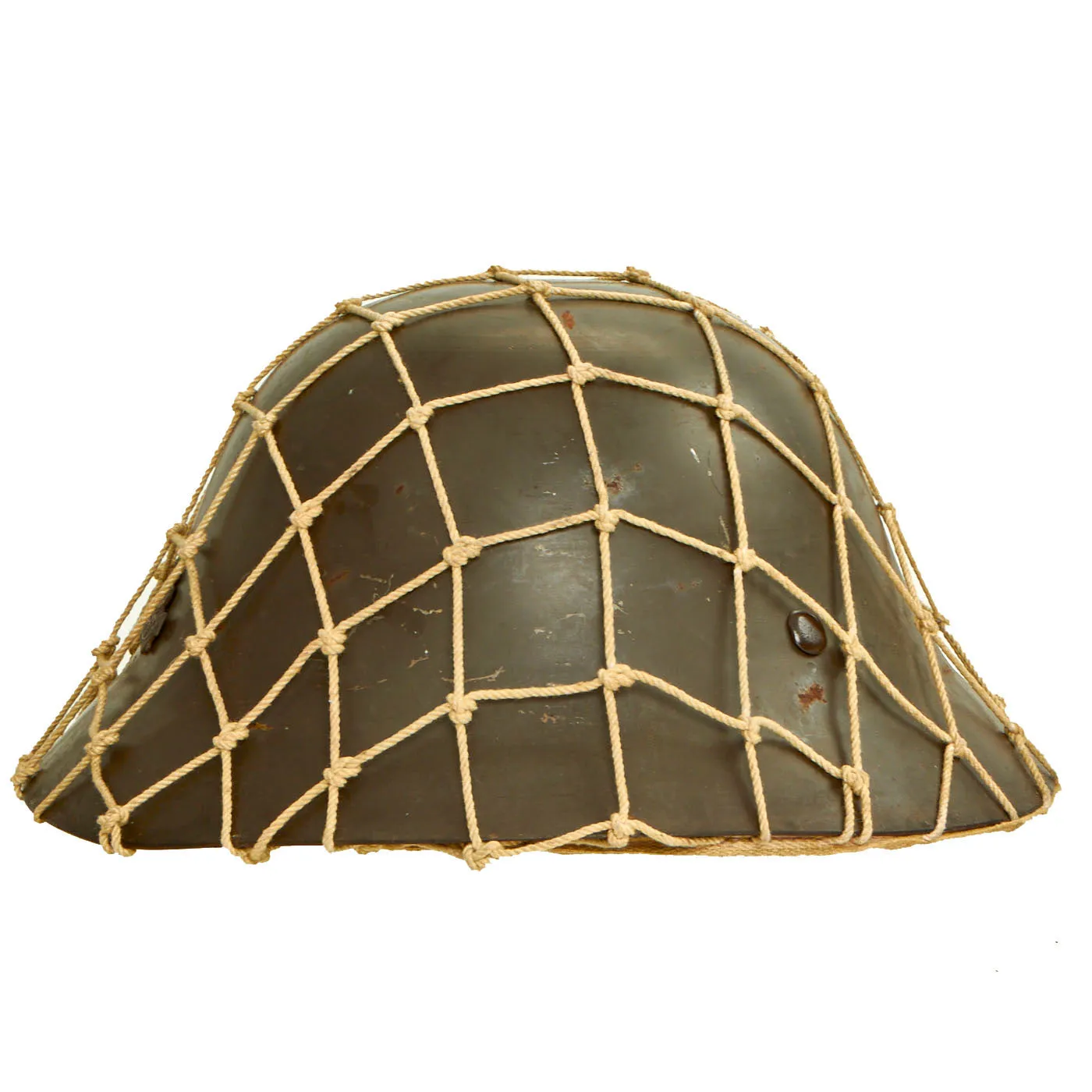 Original Japanese WWII Late War Last Ditch Type 92 Special Naval Landing Forces (SNLF) Combat Helmet with Net and Liner