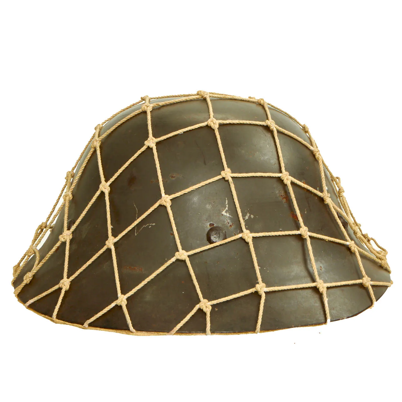 Original Japanese WWII Late War Last Ditch Type 92 Special Naval Landing Forces (SNLF) Combat Helmet with Net and Liner