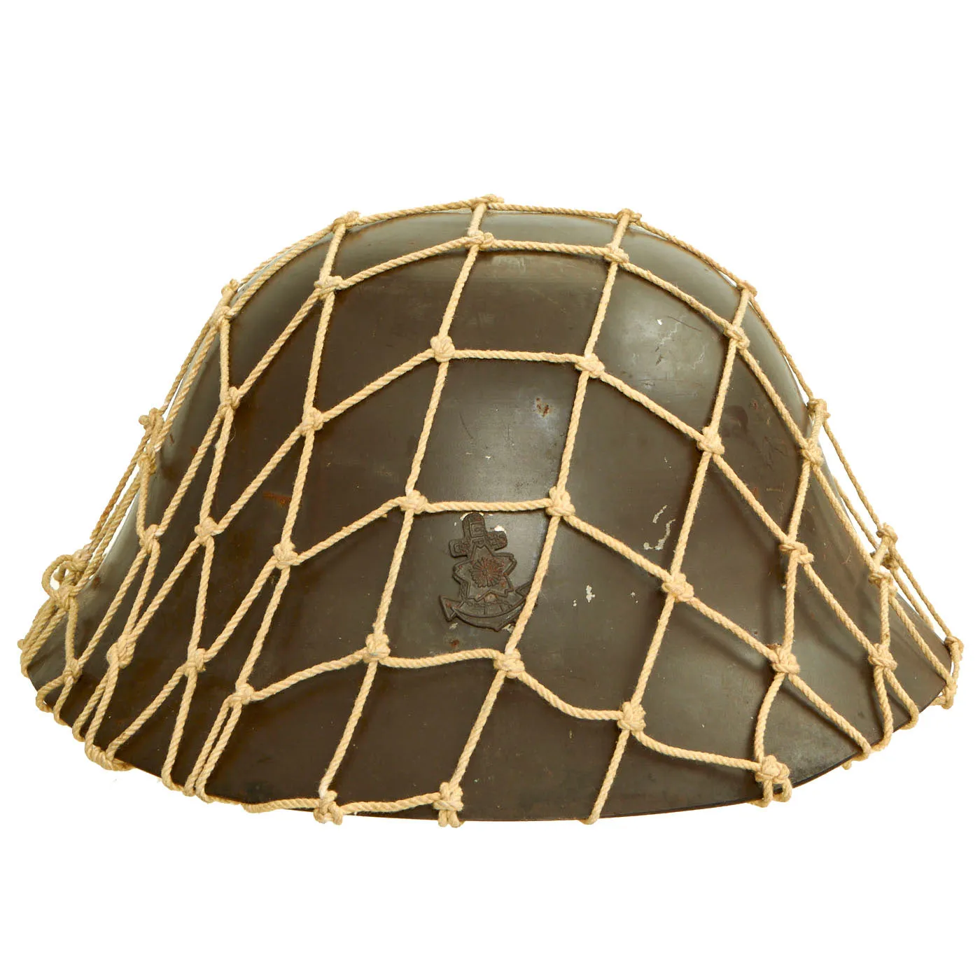 Original Japanese WWII Late War Last Ditch Type 92 Special Naval Landing Forces (SNLF) Combat Helmet with Net and Liner