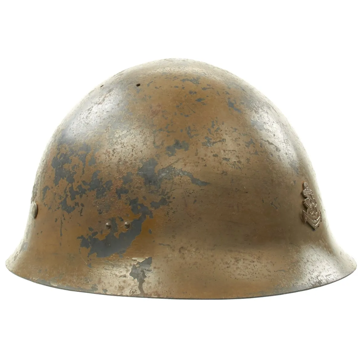 Original WWII Japanese Special Naval Landing Forces (SNLF) Helmet with Metal Badge Insignia