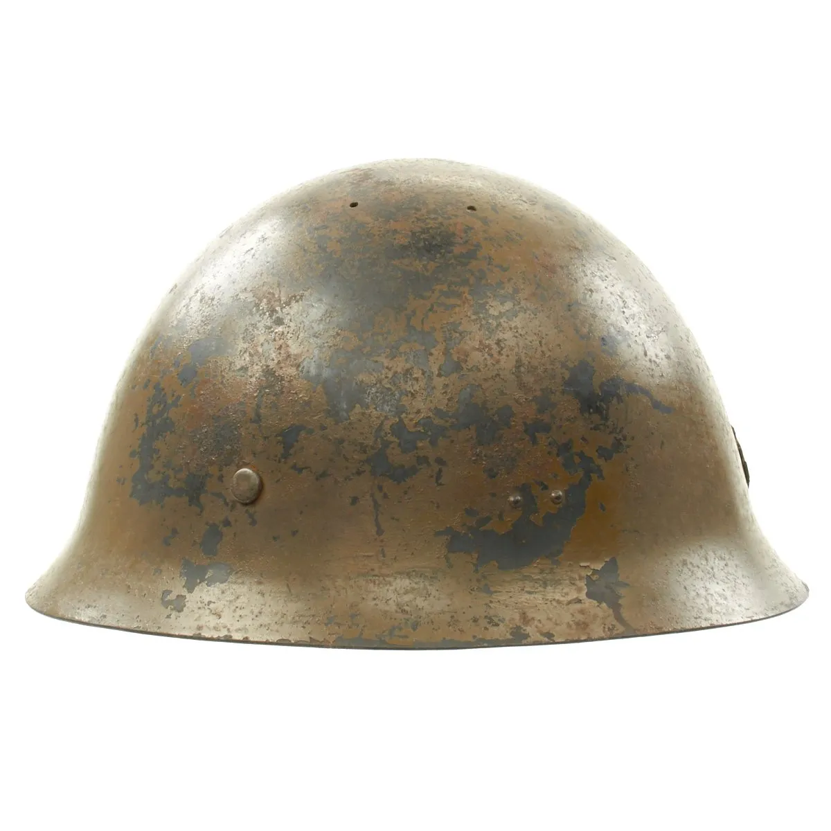 Original WWII Japanese Special Naval Landing Forces (SNLF) Helmet with Metal Badge Insignia