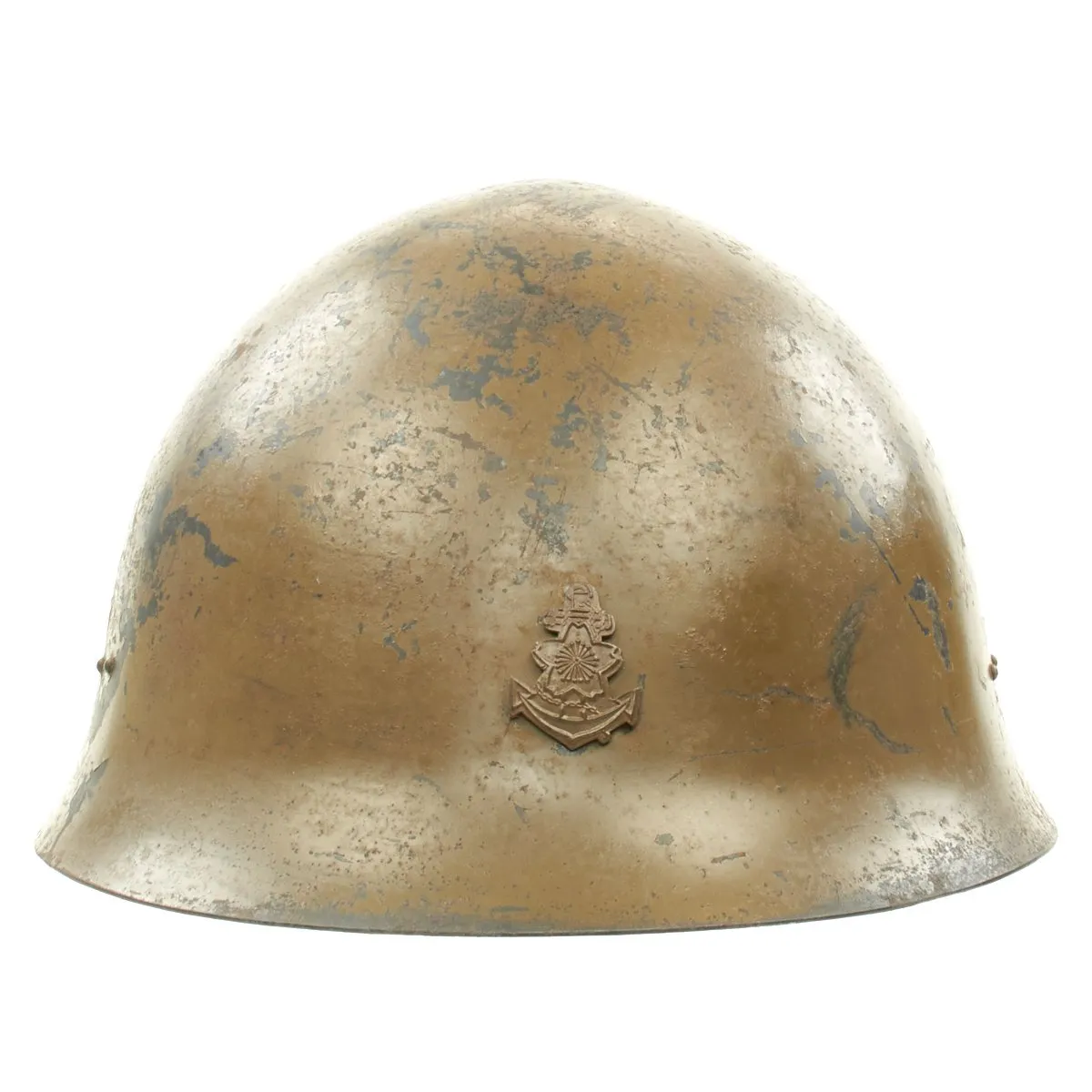 Original WWII Japanese Special Naval Landing Forces (SNLF) Helmet with Metal Badge Insignia