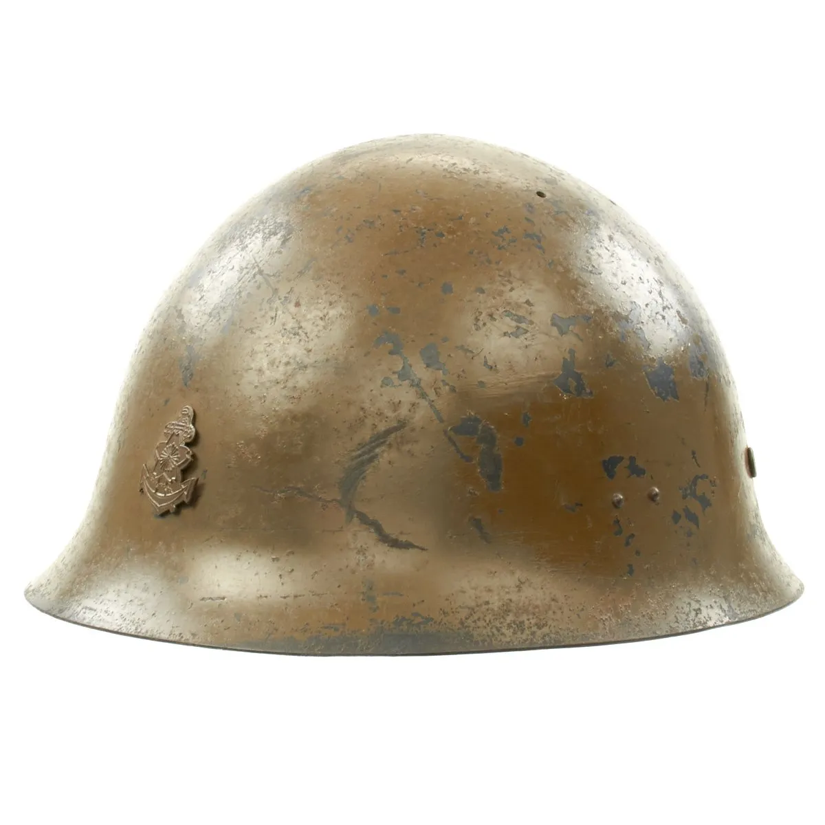 Original WWII Japanese Special Naval Landing Forces (SNLF) Helmet with Metal Badge Insignia