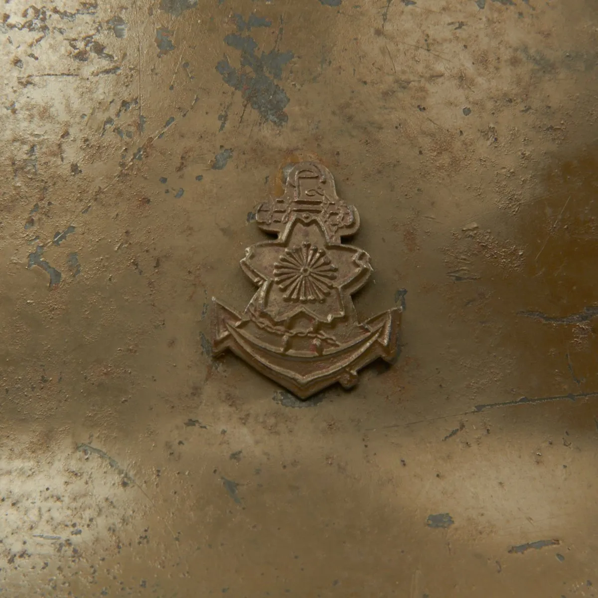 Original WWII Japanese Special Naval Landing Forces (SNLF) Helmet with Metal Badge Insignia