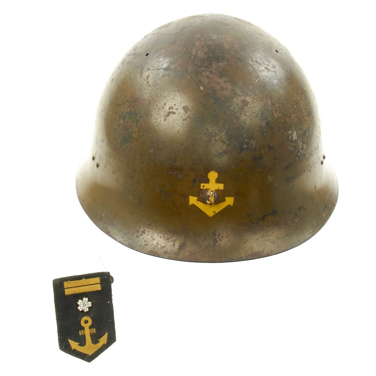 Original WWII Japanese Special Naval Landing Forces SNLF Helmet with Uniform Insignia