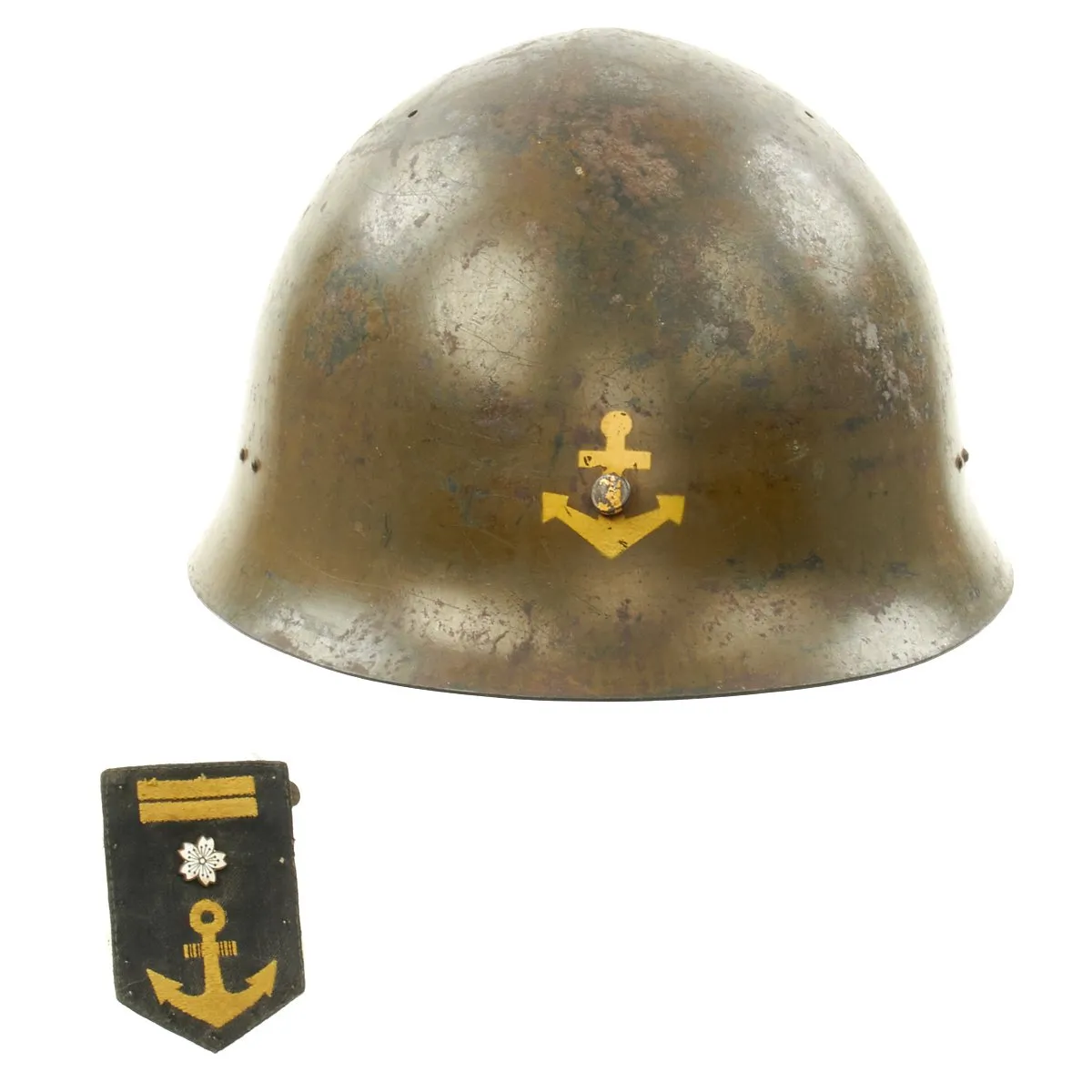 Original WWII Japanese Special Naval Landing Forces SNLF Helmet with Uniform Insignia