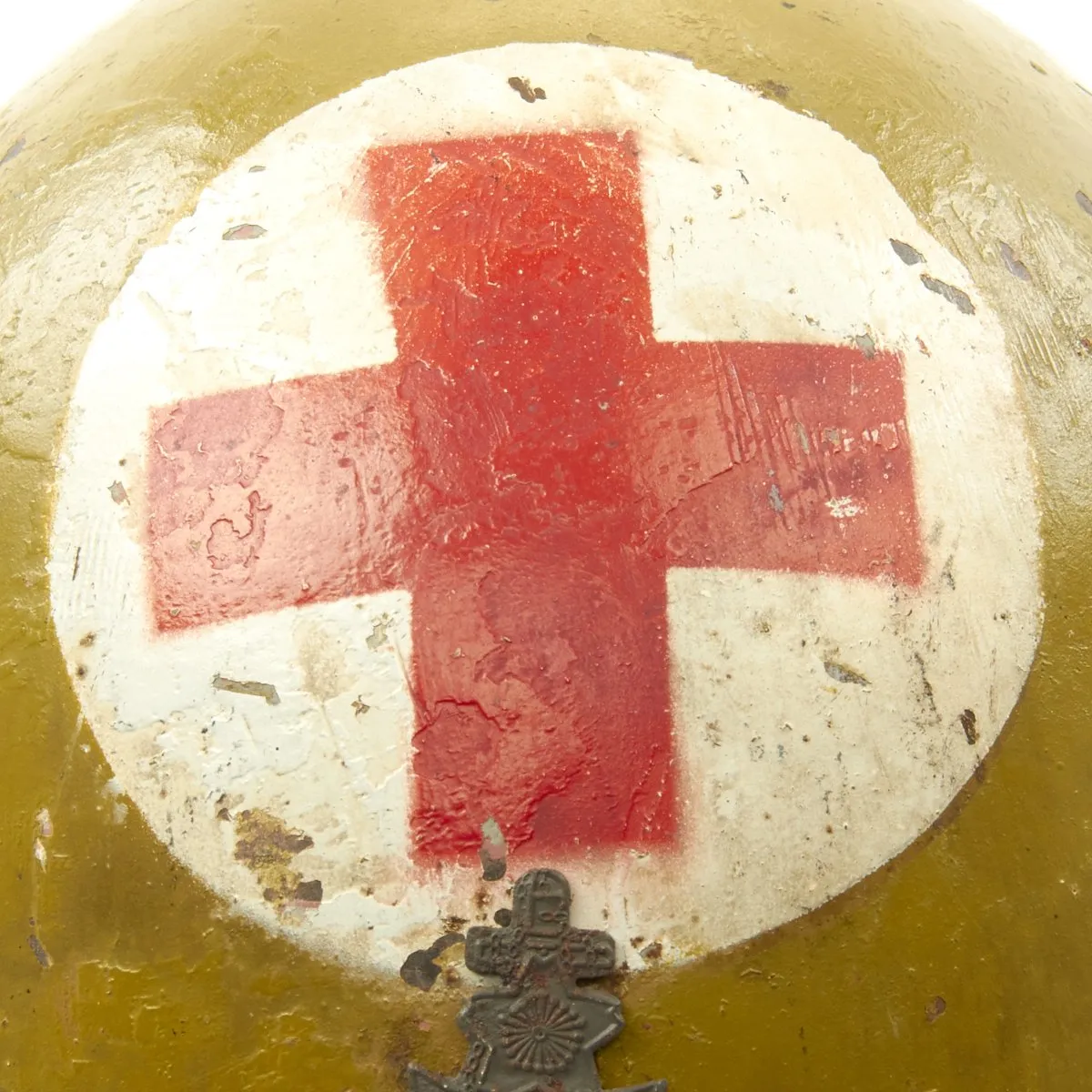 Original WWII Japanese Special Naval Landing Forces (SNLF) Tetsubo Medic Helmet with Postwar Paint