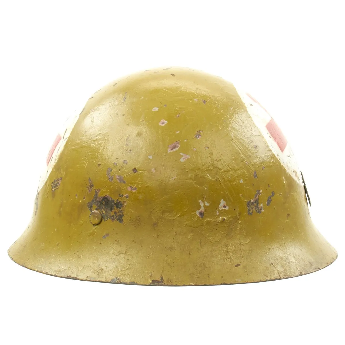 Original WWII Japanese Special Naval Landing Forces (SNLF) Tetsubo Medic Helmet with Postwar Paint