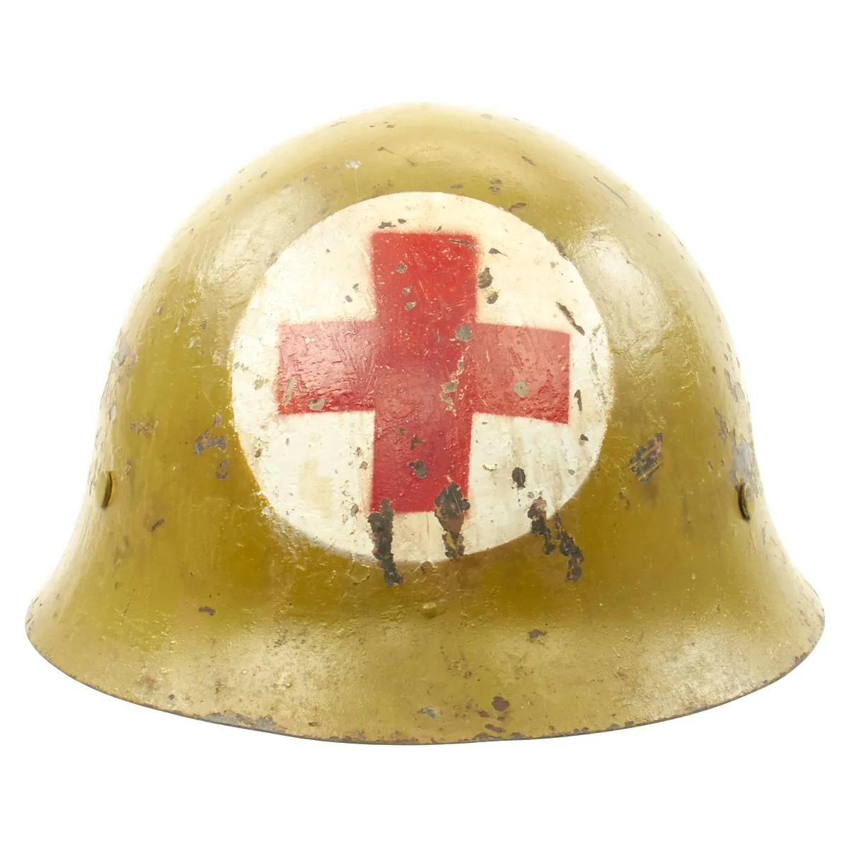 Original WWII Japanese Special Naval Landing Forces (SNLF) Tetsubo Medic Helmet with Postwar Paint