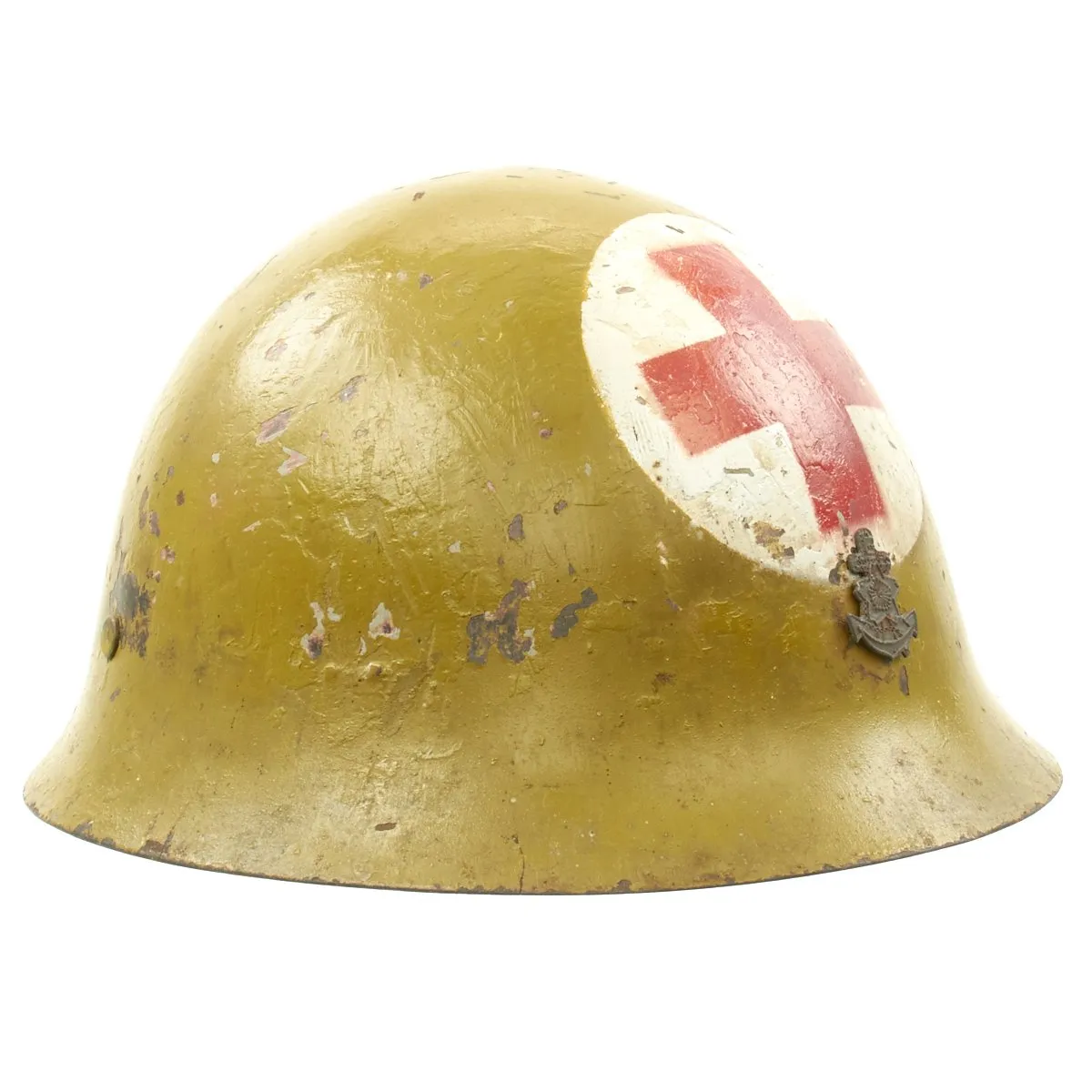 Original WWII Japanese Special Naval Landing Forces (SNLF) Tetsubo Medic Helmet with Postwar Paint