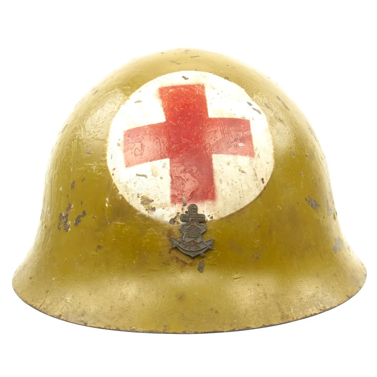 Original WWII Japanese Special Naval Landing Forces (SNLF) Tetsubo Medic Helmet with Postwar Paint