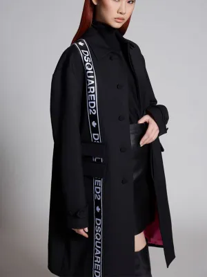 Oversize Logo Bands Wool Blend Cady Coat