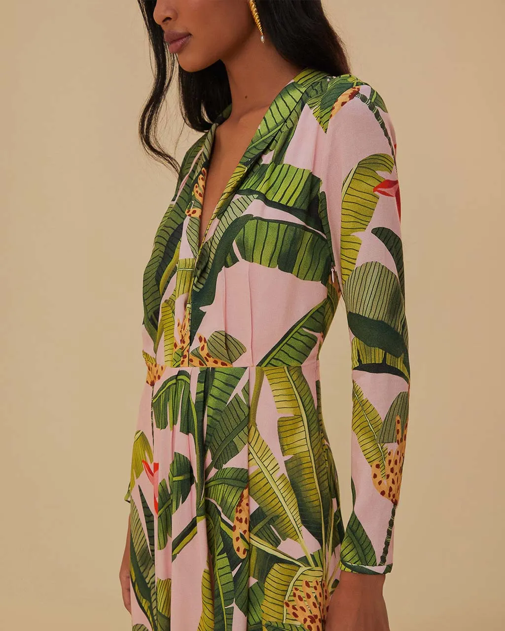 Pink Banana Leaves Maxi Dress