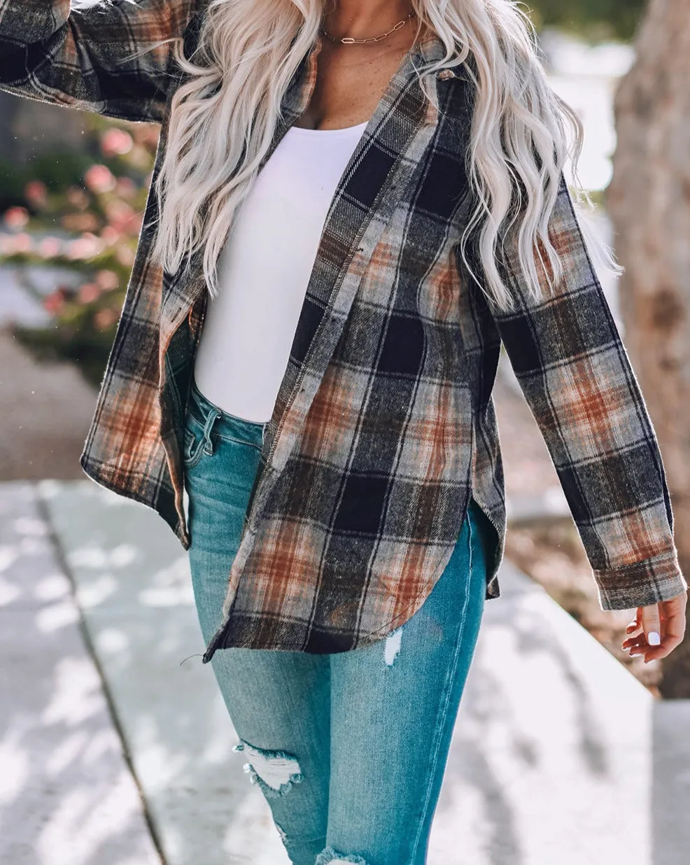 Plaid Split Hem Buttoned Shacket