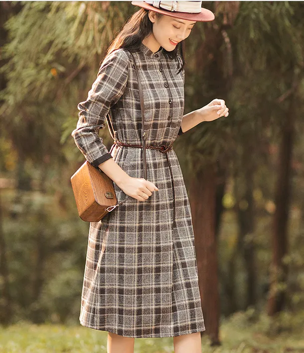 Plaid Summer Cotton Linen Spring Women Dresses QJ05083