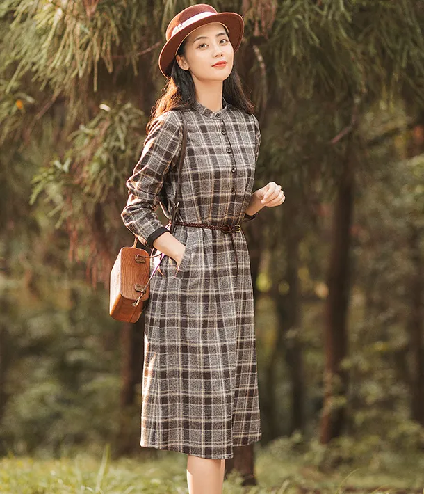 Plaid Summer Cotton Linen Spring Women Dresses QJ05083