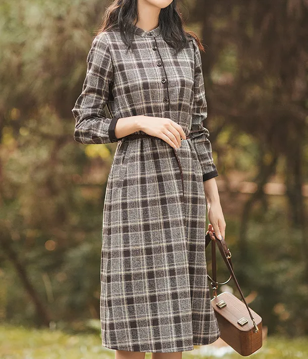 Plaid Summer Cotton Linen Spring Women Dresses QJ05083