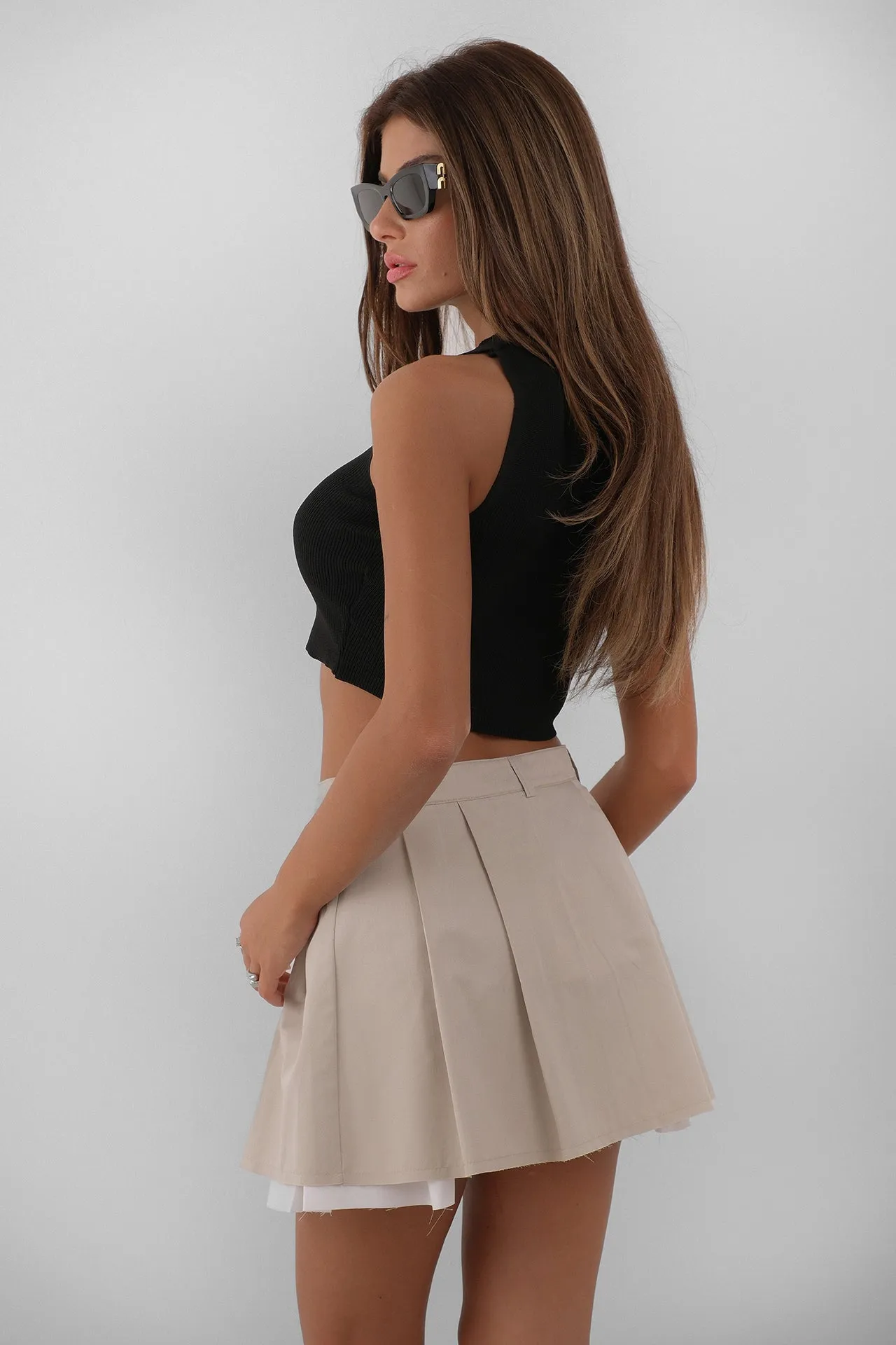 Pleated Lined Mini Skirt