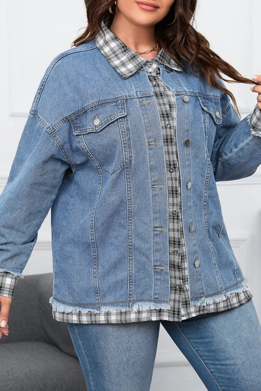 Plus Size Plaid Patchwork Denim Jacket