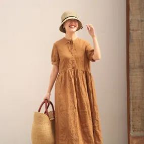 Puff Sleeve Tied Collar Linen Bridemaid Dress Linen Casual Summer Maxi Women Party Dresses Z97294