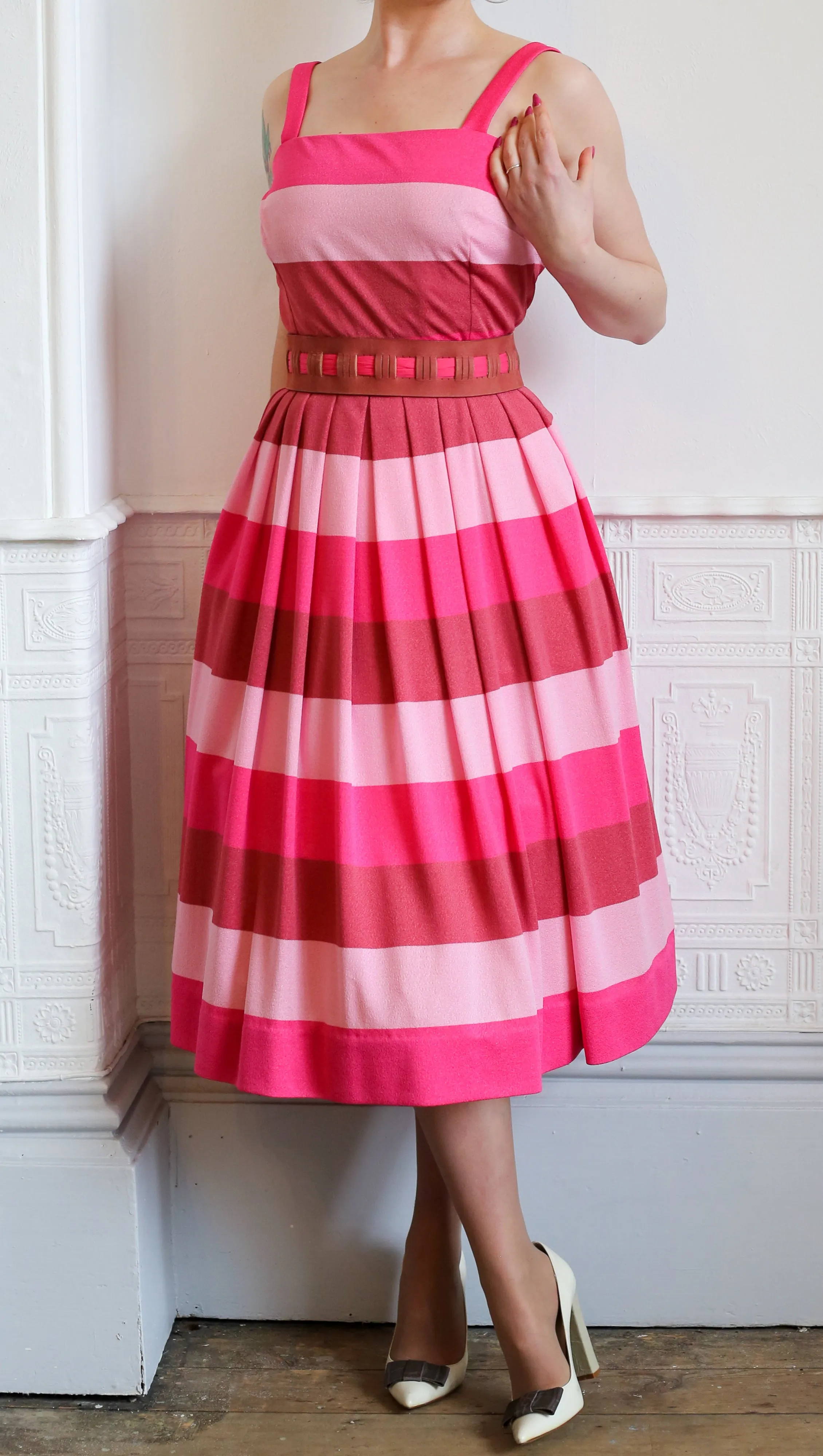 RESERVED Vintage 1960s Pink Stripe Dress