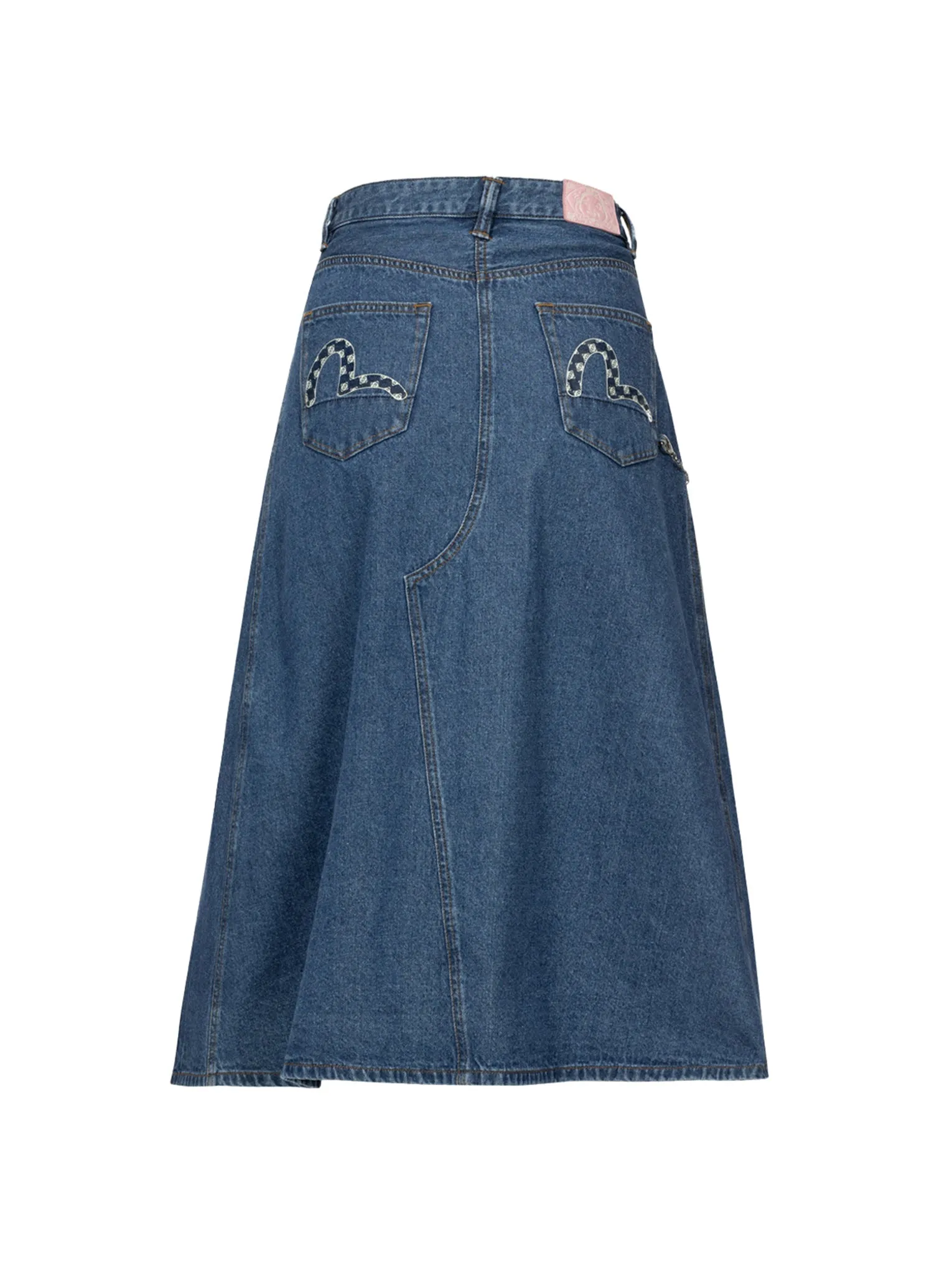 Seagull Print Fashion Fit Denim Pleated Skirt