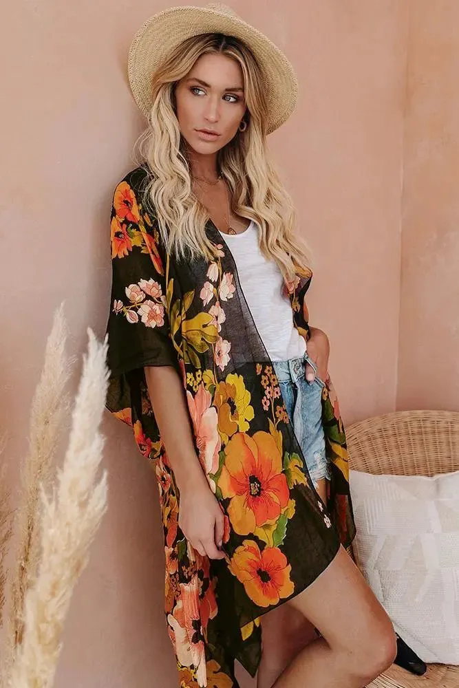 Shady Beach Oversize Floral Print Kimono