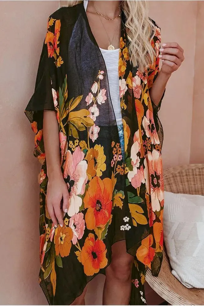 Shady Beach Oversize Floral Print Kimono