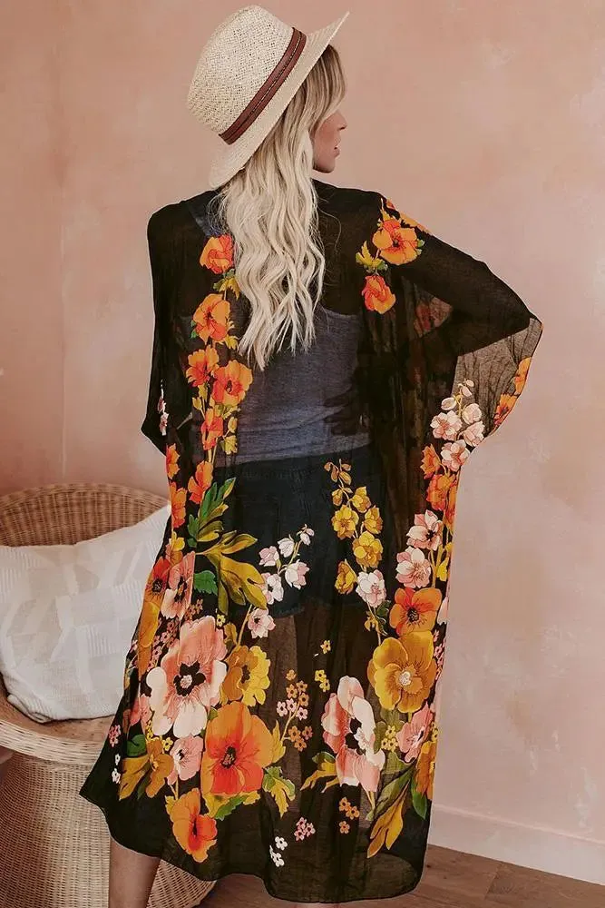 Shady Beach Oversize Floral Print Kimono