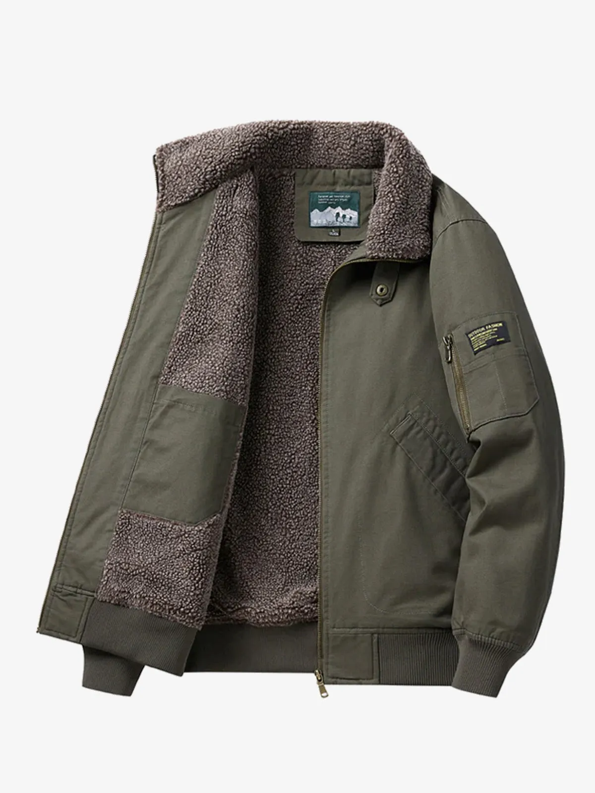 Sherpa-Lined Heavyweight Cotton Aviator Jacket