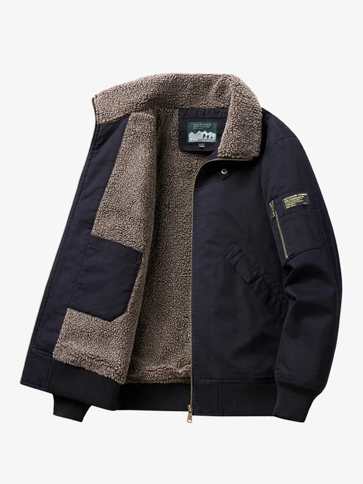 Sherpa-Lined Heavyweight Cotton Aviator Jacket