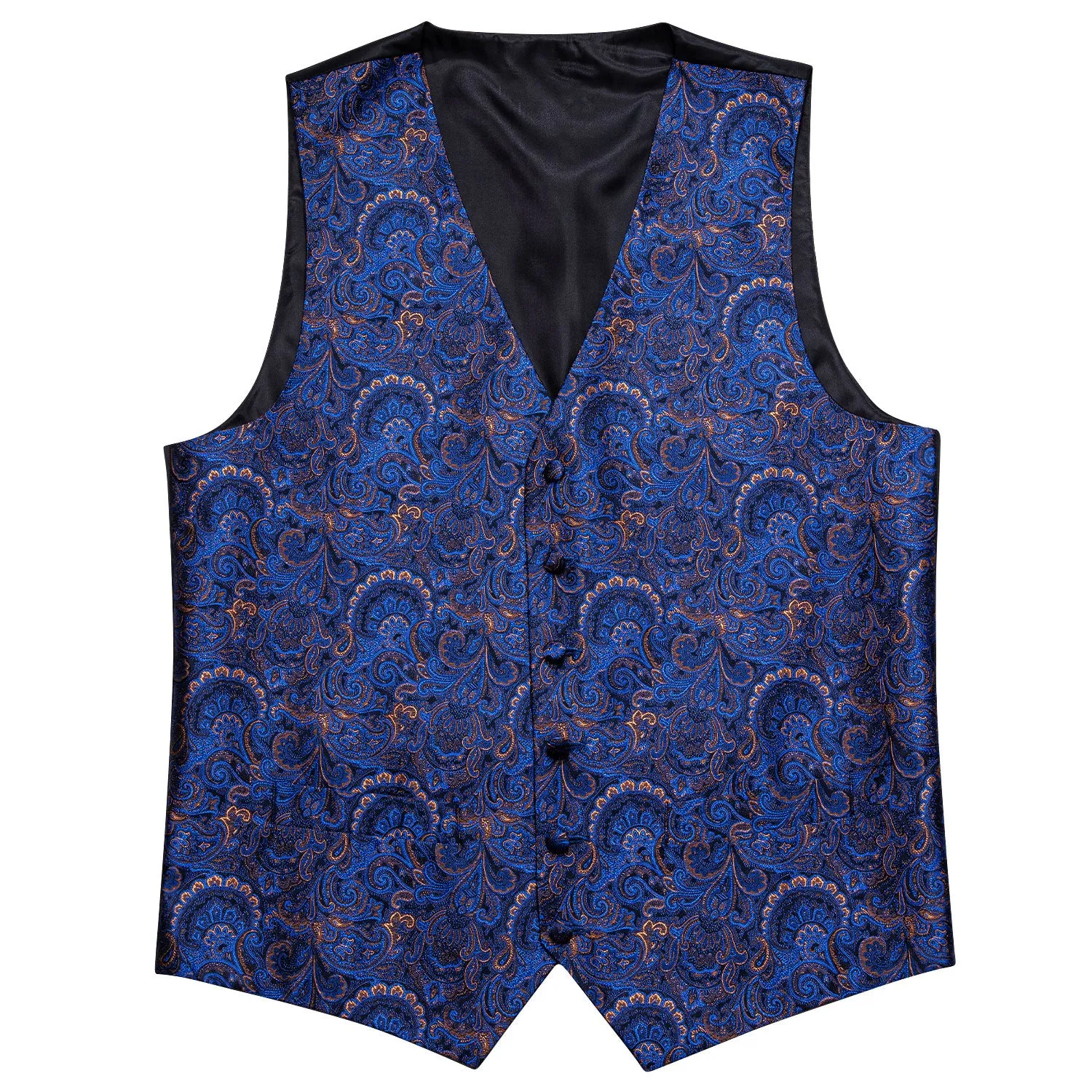 Shining Blue Floral Silk Men's Vest Tie Hanky Cufflinks Set Waistcoat Suit Set