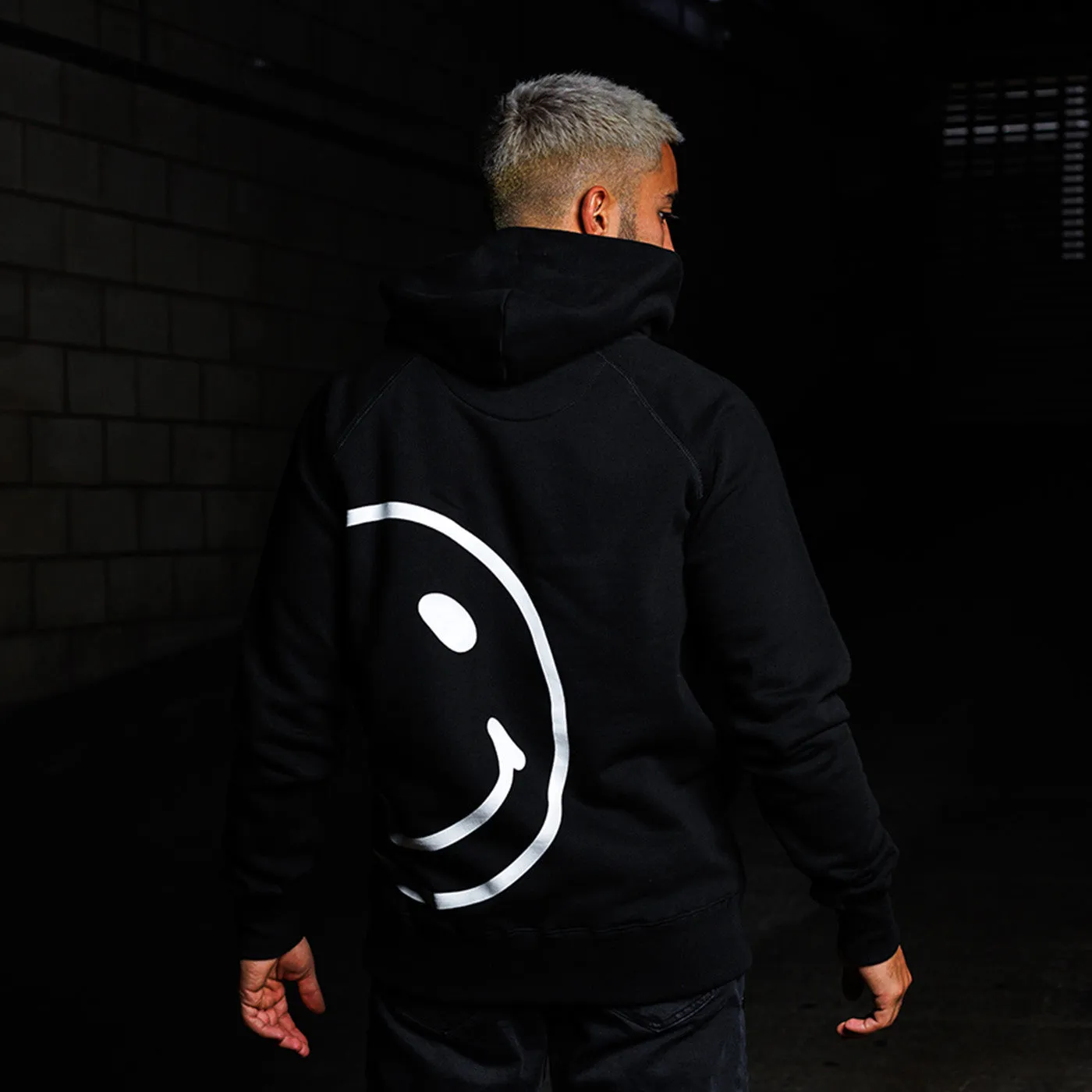 Side Smiley Back  - Pullover Hood - Black