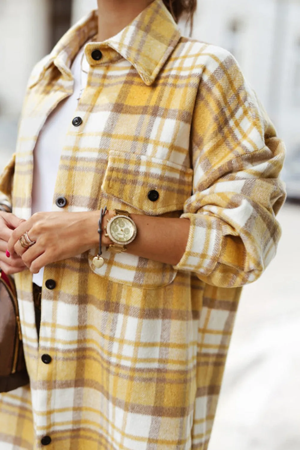 Sky Blue Plaid Flap Pocket Long Sleeve Shacket