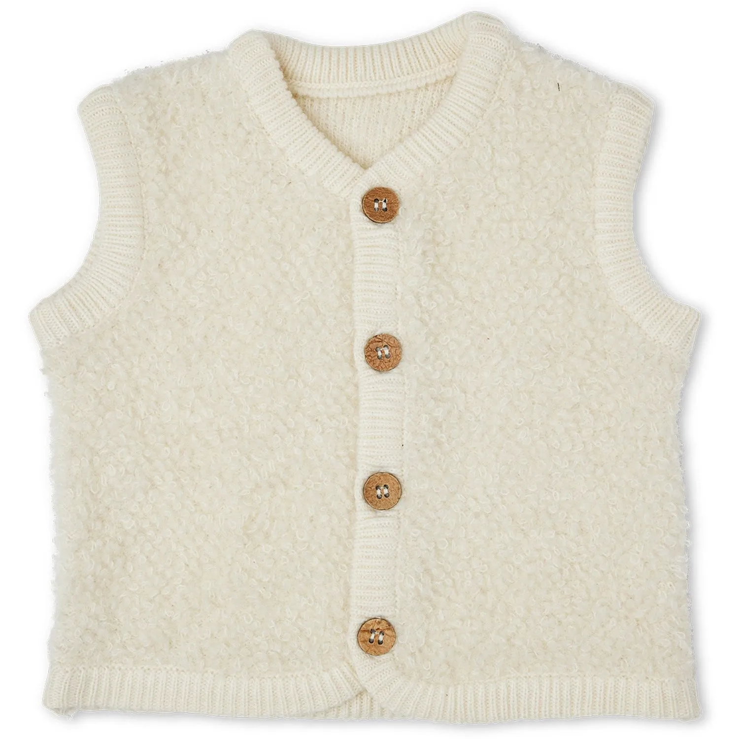 Smallstuff Off White Vest Bouclé Merino Wool W. Buttons