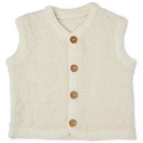 Smallstuff Off White Vest Bouclé Merino Wool W. Buttons