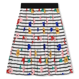 Striped Flowers Pleated Skirt