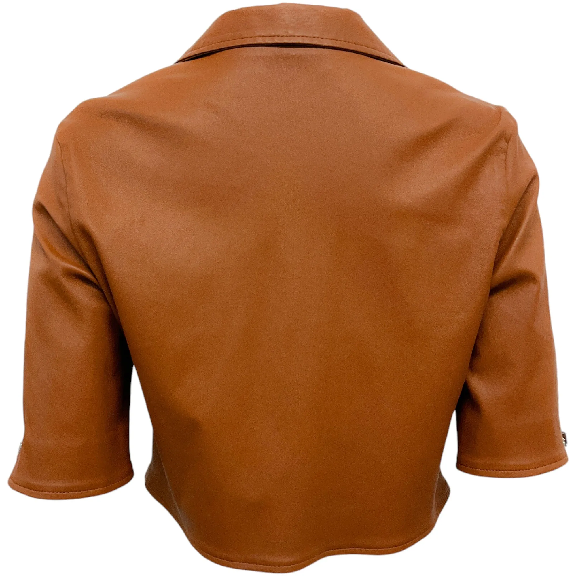 Susan Bender Tan Leather Cropped Short Sleeve Jacket