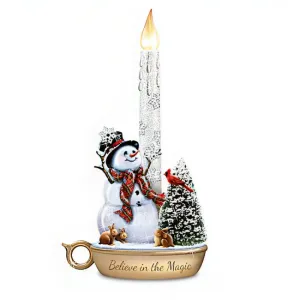 The Bradford Exchange Believe In The Magic Issue #1 from Warm Winter Welcome Candle Collection Snowman Sculpture Christmas Decoration with Flameless Candle by Dona Gelsinger 9-inches