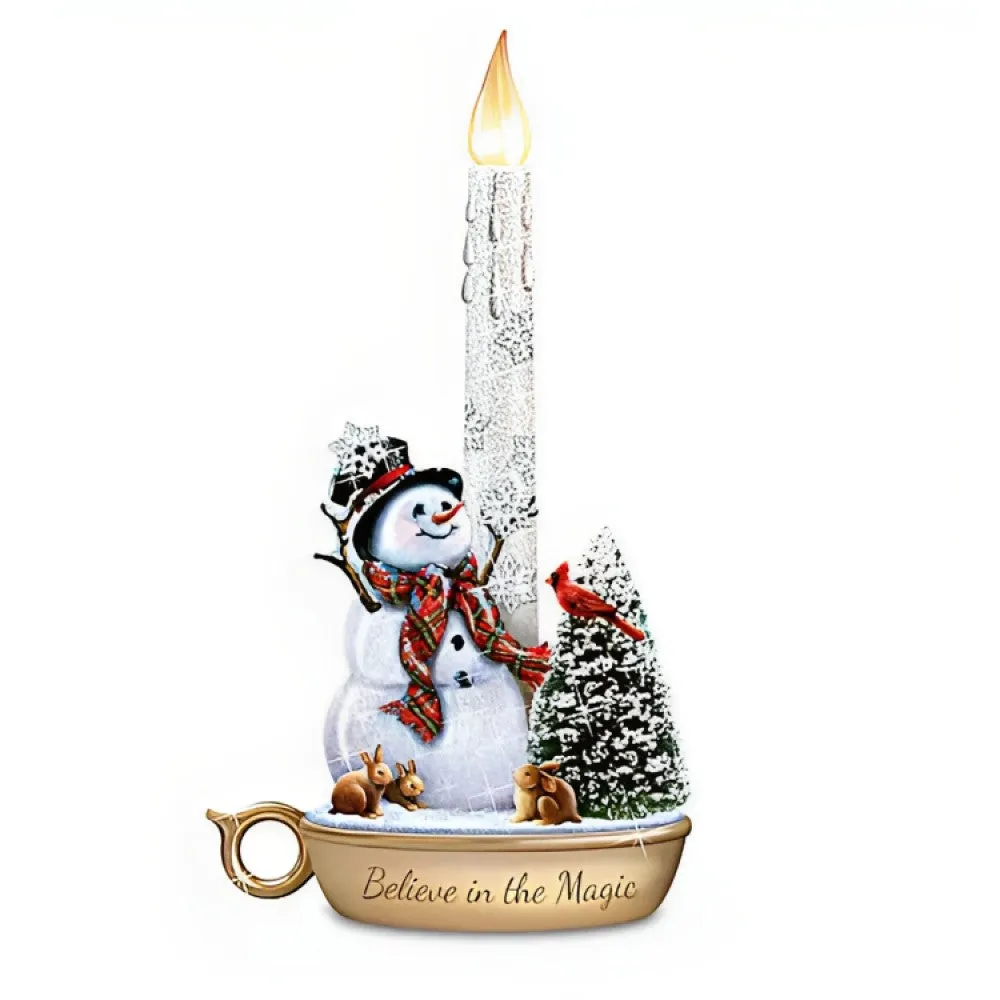 The Bradford Exchange Believe In The Magic Issue #1 from Warm Winter Welcome Candle Collection Snowman Sculpture Christmas Decoration with Flameless Candle by Dona Gelsinger 9-inches