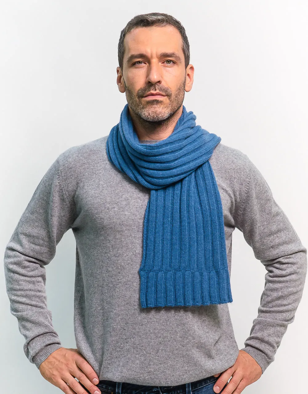 Thick-Rib Cashmere Scarf in Jeans