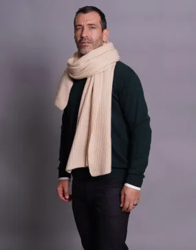 Thick Ribbed Cashmere Scarf in Sand